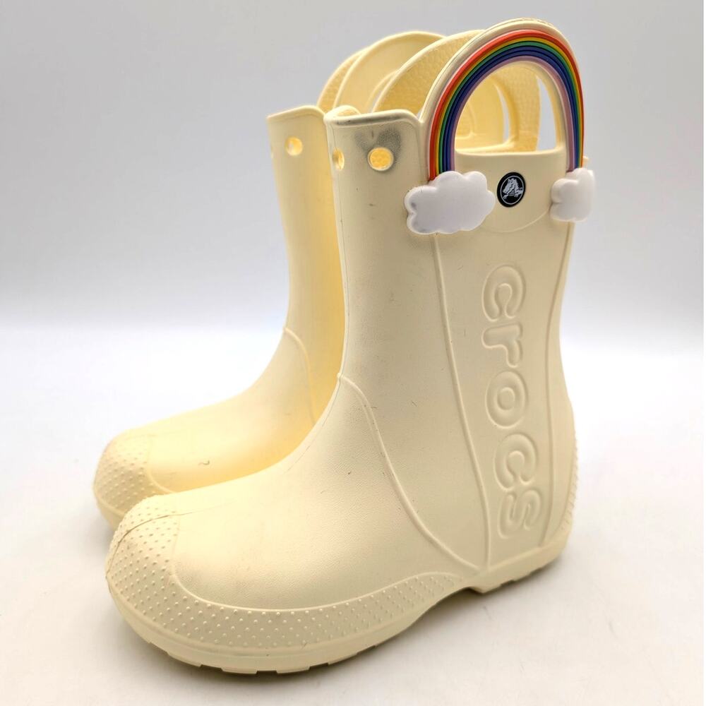 Crocs Handle It Rainbow Rain Boots Round Toe Kids' Cream Size US J2